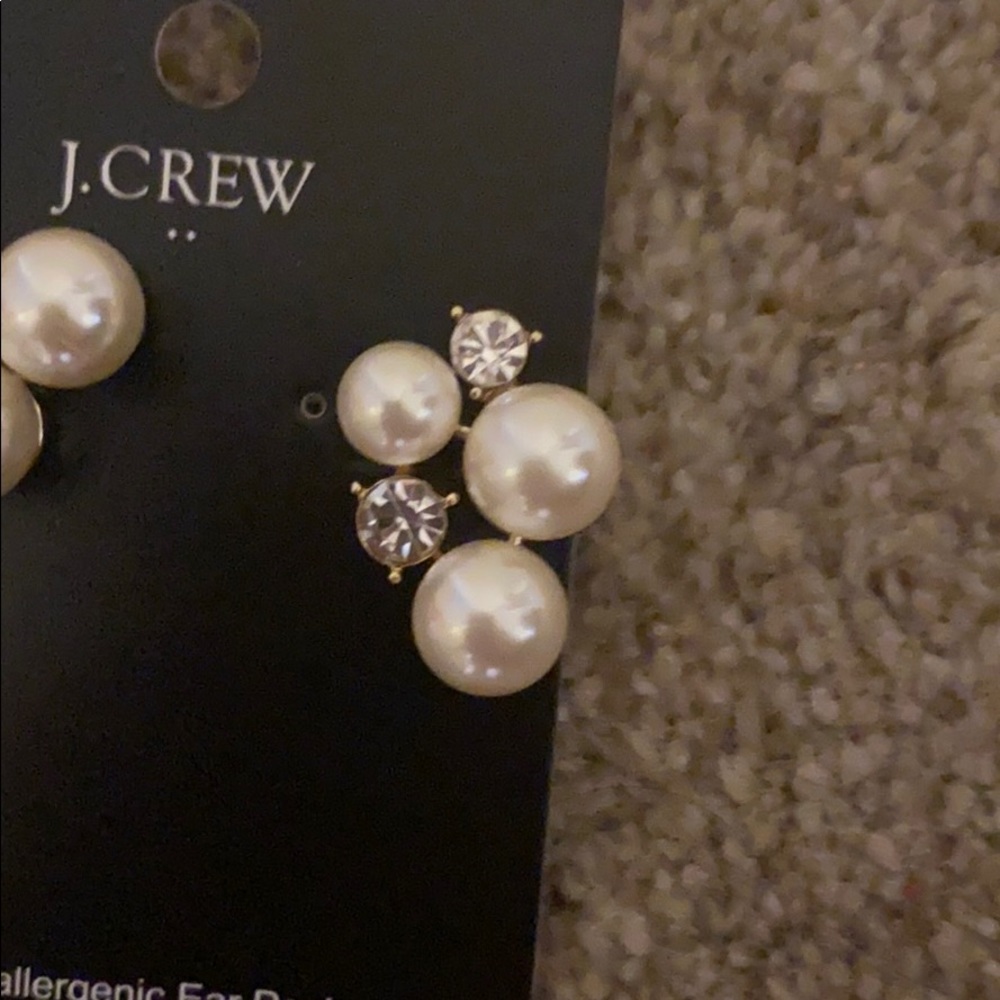 NWT J Crew Factory Pearl Diamond Cluster Earring - Picture 5 of 5